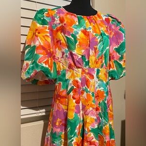 Floral Multicolor Puff Sleeve Dress